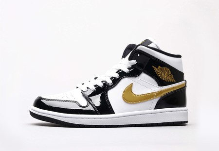 Air Jordan 1 Mid Patent Black White Gold 36-46